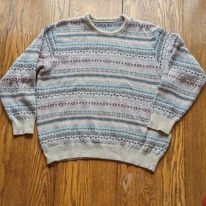Cozy oversized knit sweater with geo winter patterns